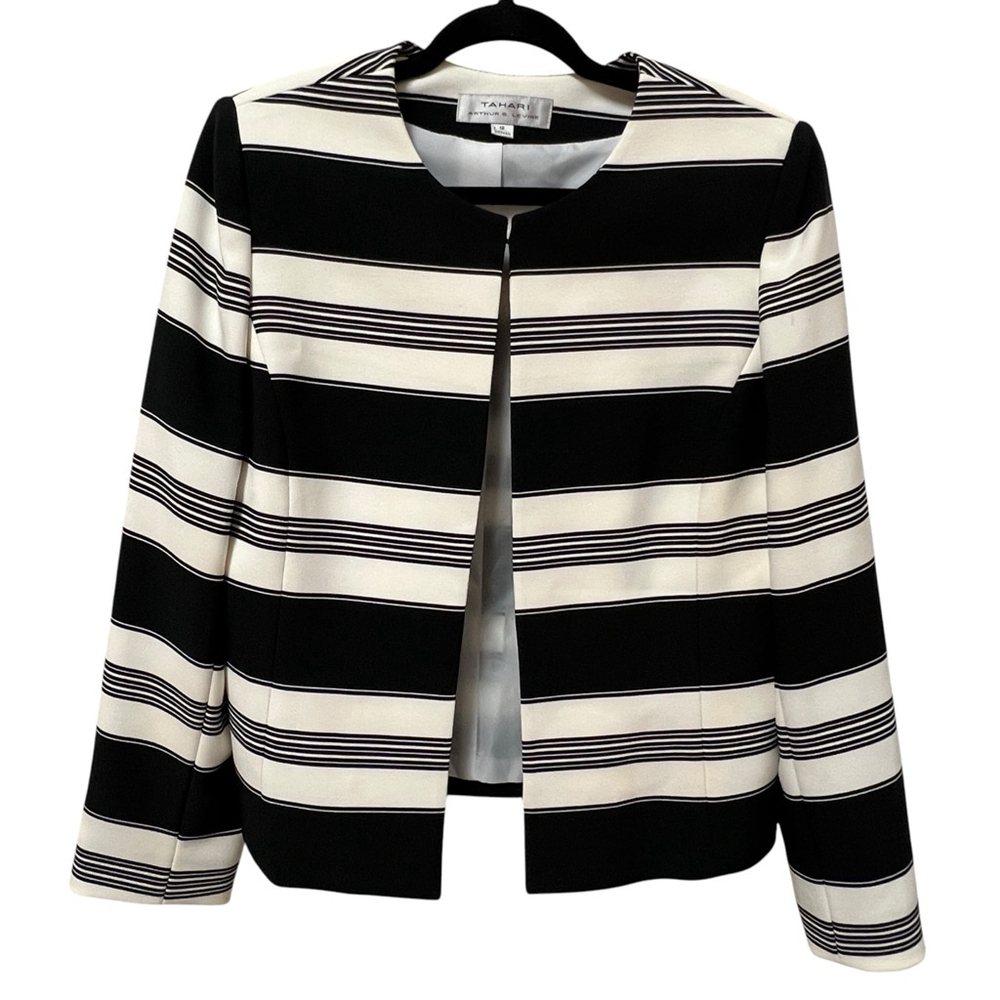 Tahari Arthur S. Levine Women's Cropped Black & White Boxy Blazer Career, 12 - Picture 15 of 15